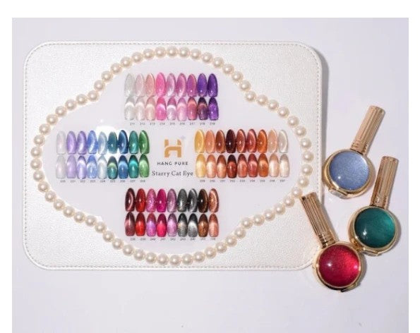 The Nail Supply Store HANG Starry Cat Eye gel polish set with 36 colors, 18ml bottles, and included magnetic tool and display stand.