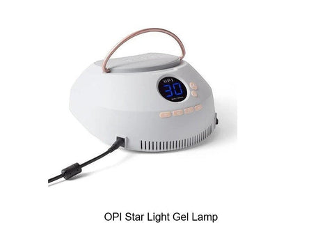 OPI Star Light gel lamp is white with a rose gold handle and a digital display showing 30 seconds.